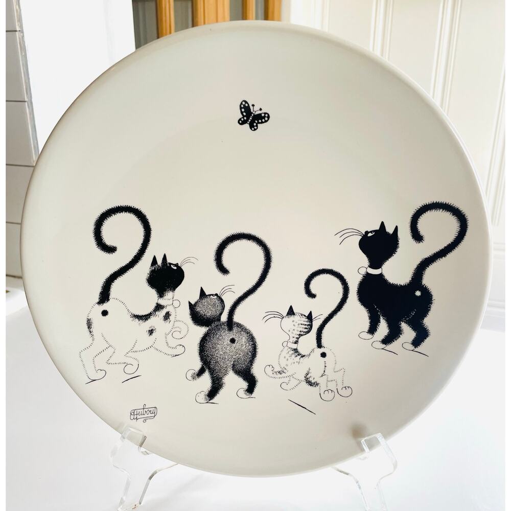 French Dubout Cat Plate 10” Editions Clouet France Whimsical Cats Butterfly Art
